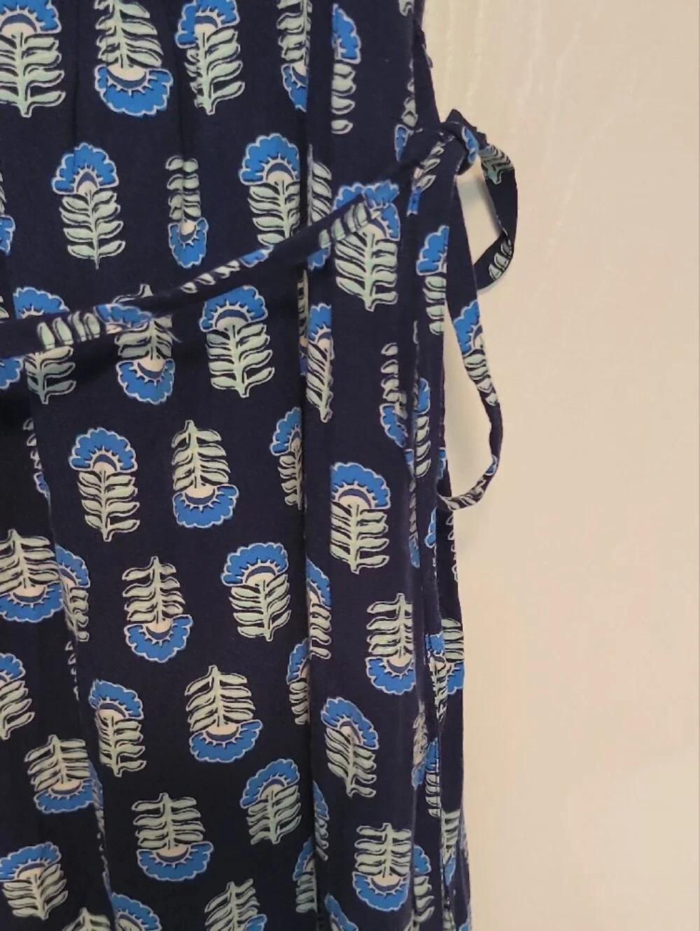 J. Crew Navy Blue Midi Dress with Light Blue Leaf Print
